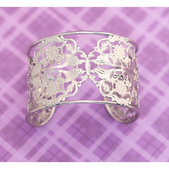 Vintage Art Nouveau Elven Floral Stylish Silver Tone Cuff Bracelet 7 inch - V2 - Picture 1 of 4